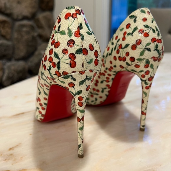 Authentic Christian Louboutin PIGALLE FOLLIES 100 pumps cherry print EU37/US6.5 - Picture 6 of 13